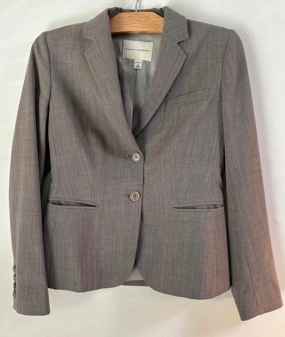 Banana Republic Womens Gray Wool Stretch Blazer Jacket Career Size 4
